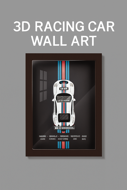 🏎️ 3D Racing Car Wall Art – Alloy Metal Frame
