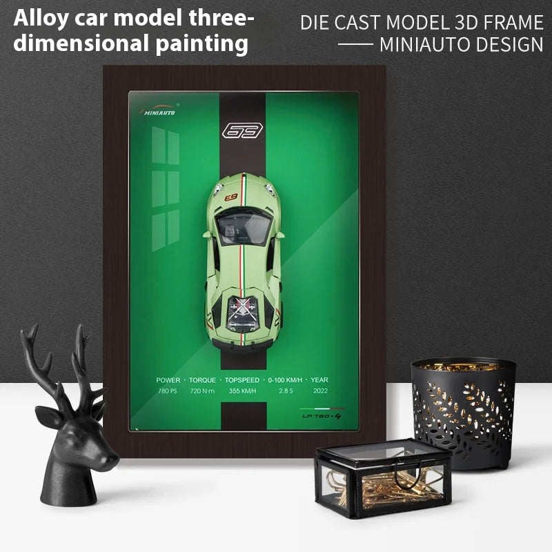 1/32 Photo Frame Version Alloy Metal Sports Car Model Simulation 3D Racing Car Hanging Painting Collection Kids Gifts Decoration