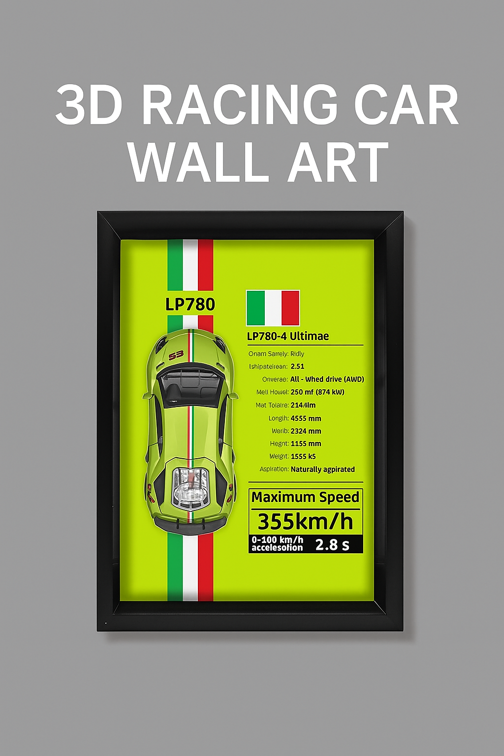 🏎️ 3D Racing Car Wall Art – Alloy Metal Frame