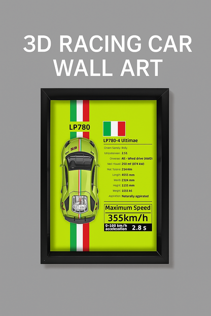 🏎️ 3D Racing Car Wall Art – Alloy Metal Frame