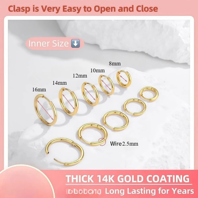5 Pairs 14K Gold Plated Huggie Hoop Earrings for Women Lightweight Minimalist Small Hoops Multiple Piercing Stack Set Earrings