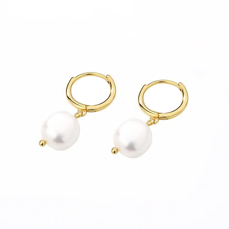 Temperament Natural Freshwater Pearl Hoop Earrings for Women 14K Gold Plated Copper Huggie Earring Statement Daily Jewelry