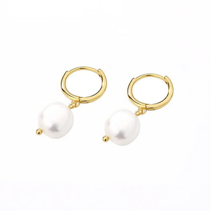 Temperament Natural Freshwater Pearl Hoop Earrings for Women 14K Gold Plated Copper Huggie Earring Statement Daily Jewelry