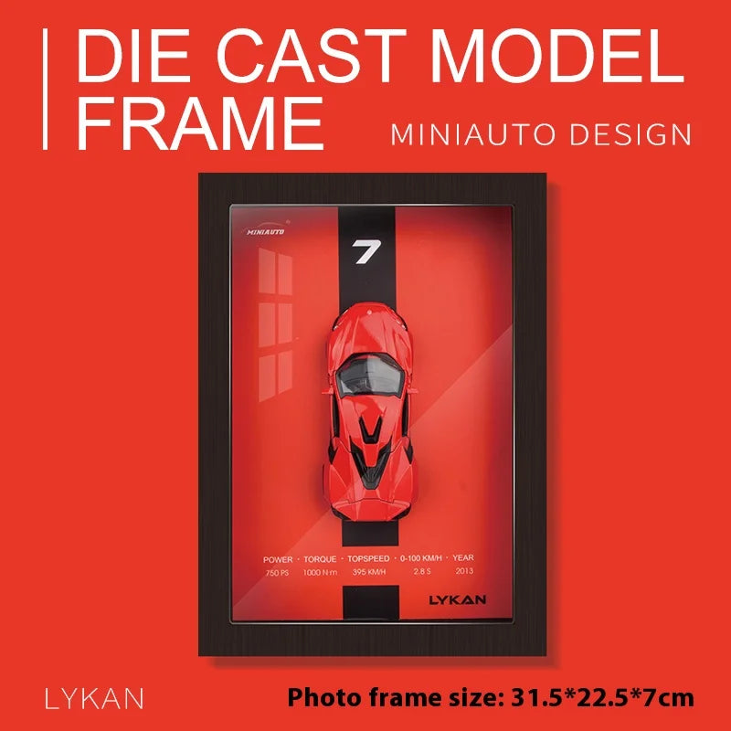 1/32 Photo Frame Version Alloy Metal Sports Car Model Simulation 3D Racing Car Hanging Painting Collection Kids Gifts Decoration