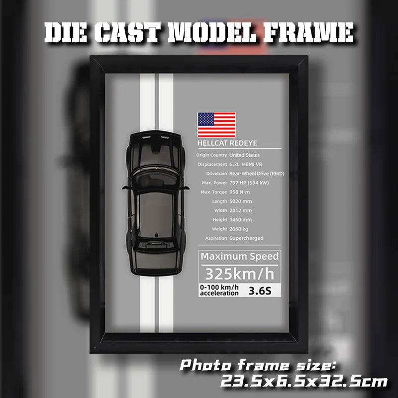 1/32 Photo Frame Version Alloy Metal Sports Car Model Simulation 3D Racing Car Hanging Painting Collection Kids Gifts Decoration